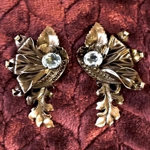 Vintage Light Blue Crystal and Pewter Earrings